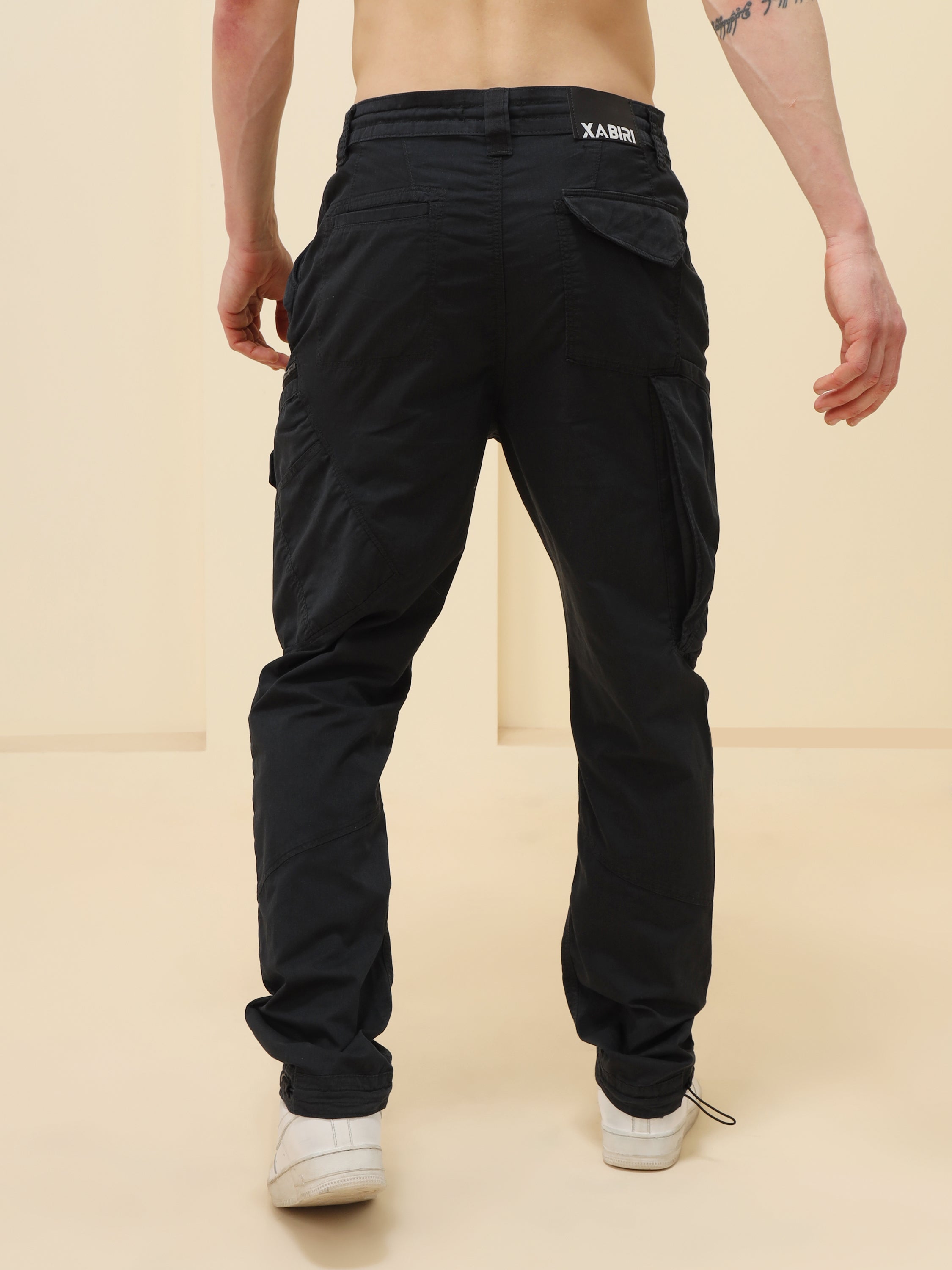 MEN BLACK STRETCH TWILL SLIM CARGO PANT