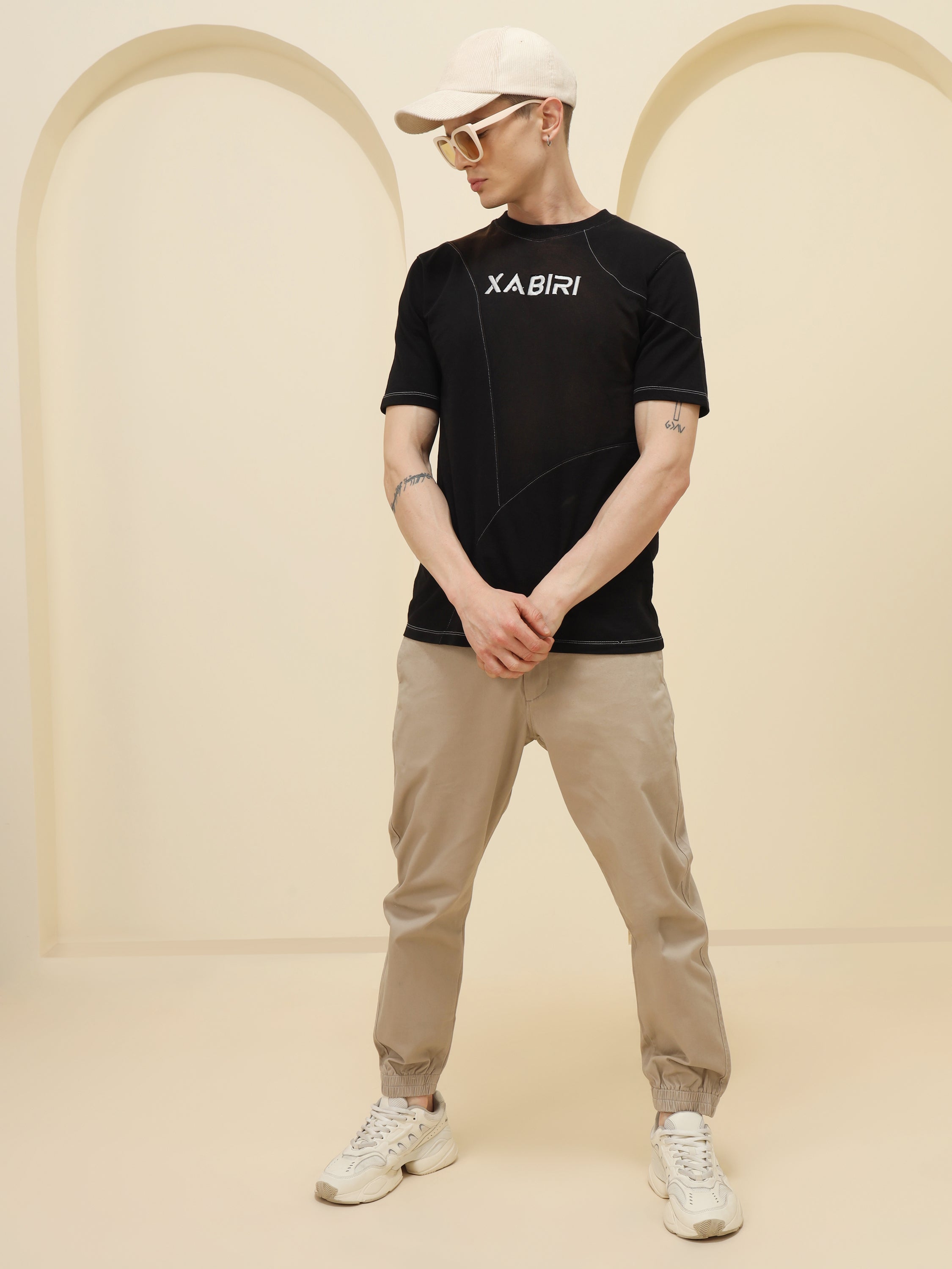 MEN BEIGE STRETCH TWILL JOGGER PANT