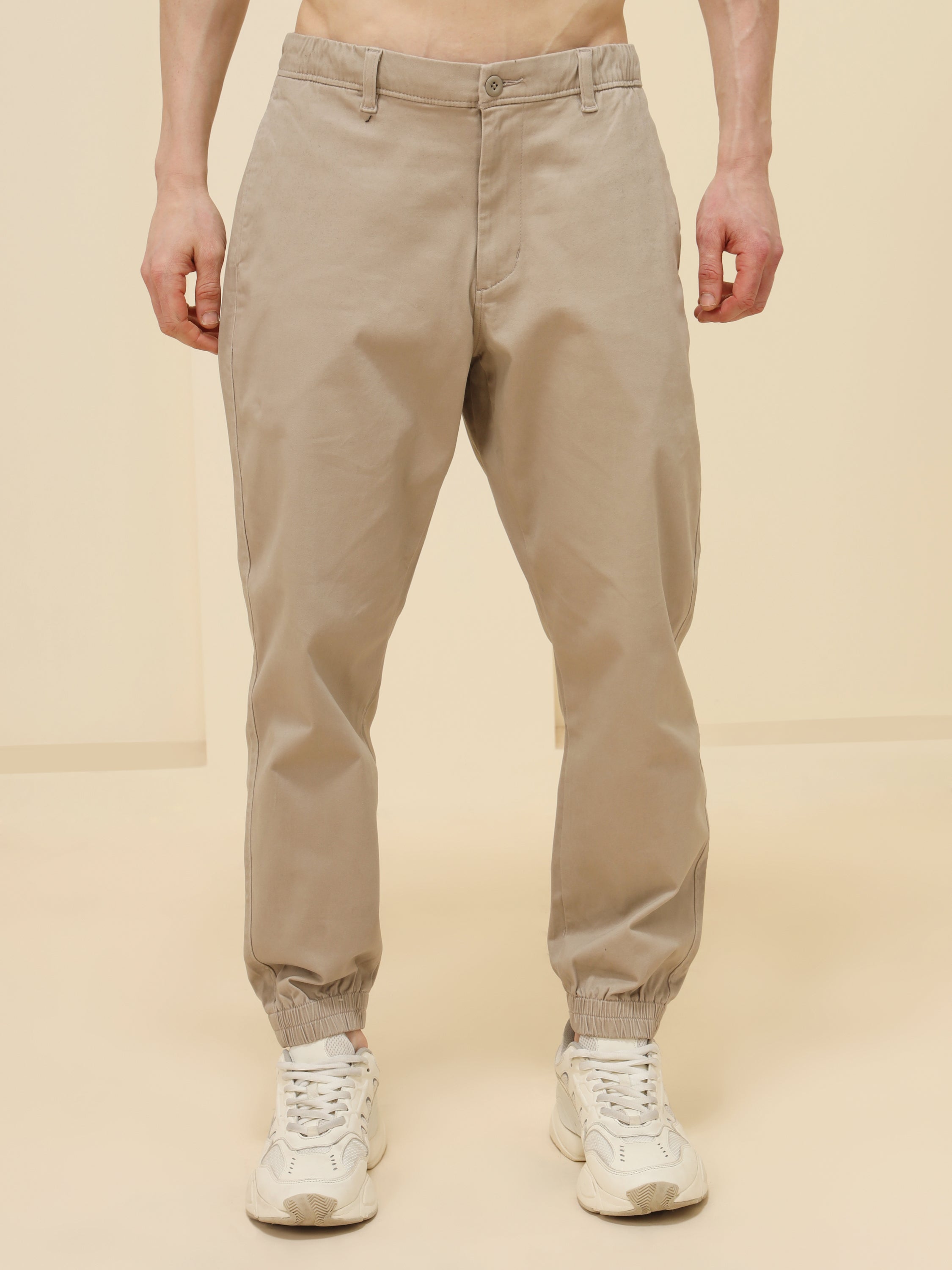 MEN BEIGE STRETCH TWILL JOGGER PANT