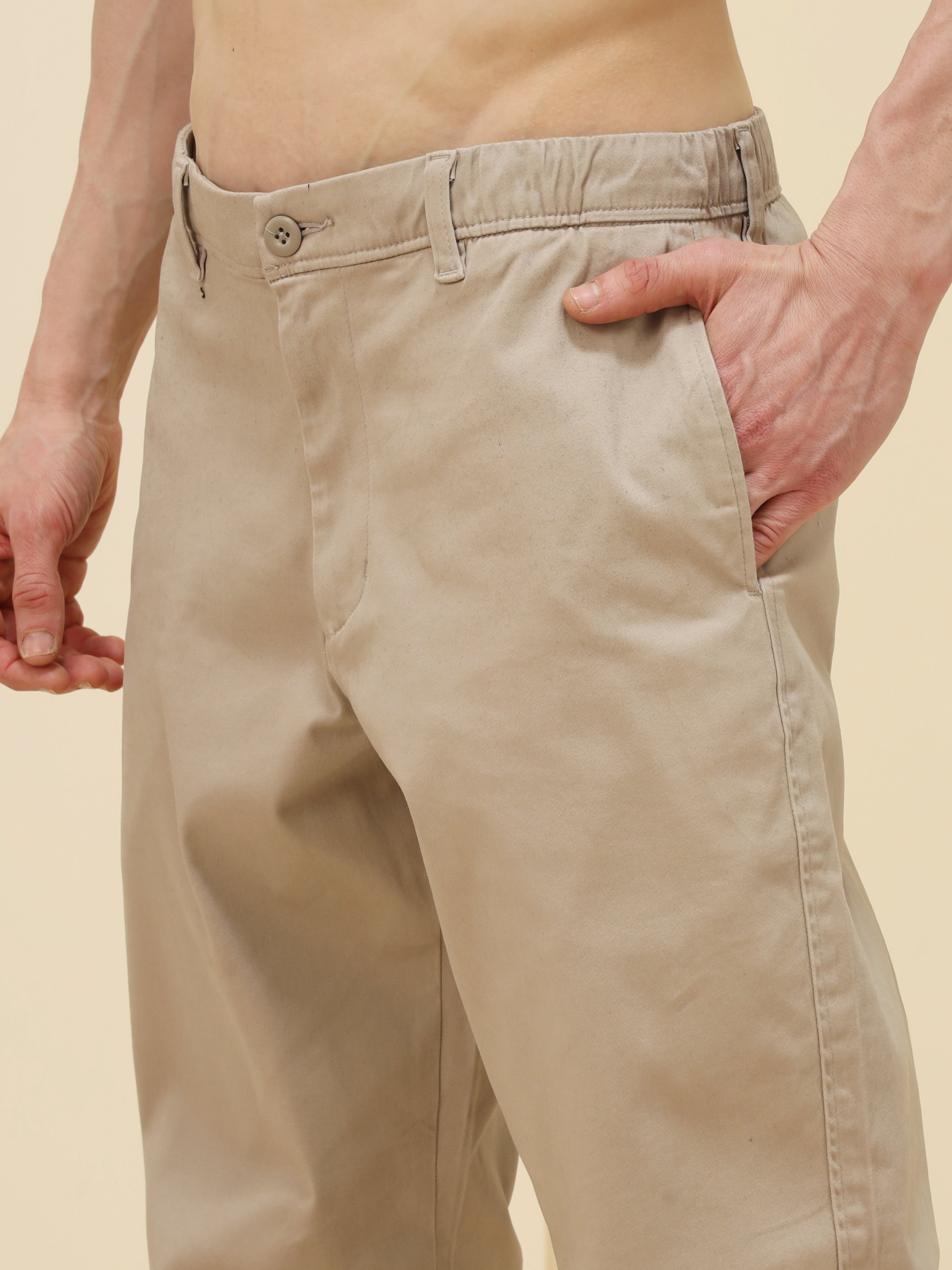 MEN BEIGE STRETCH TWILL JOGGER PANT