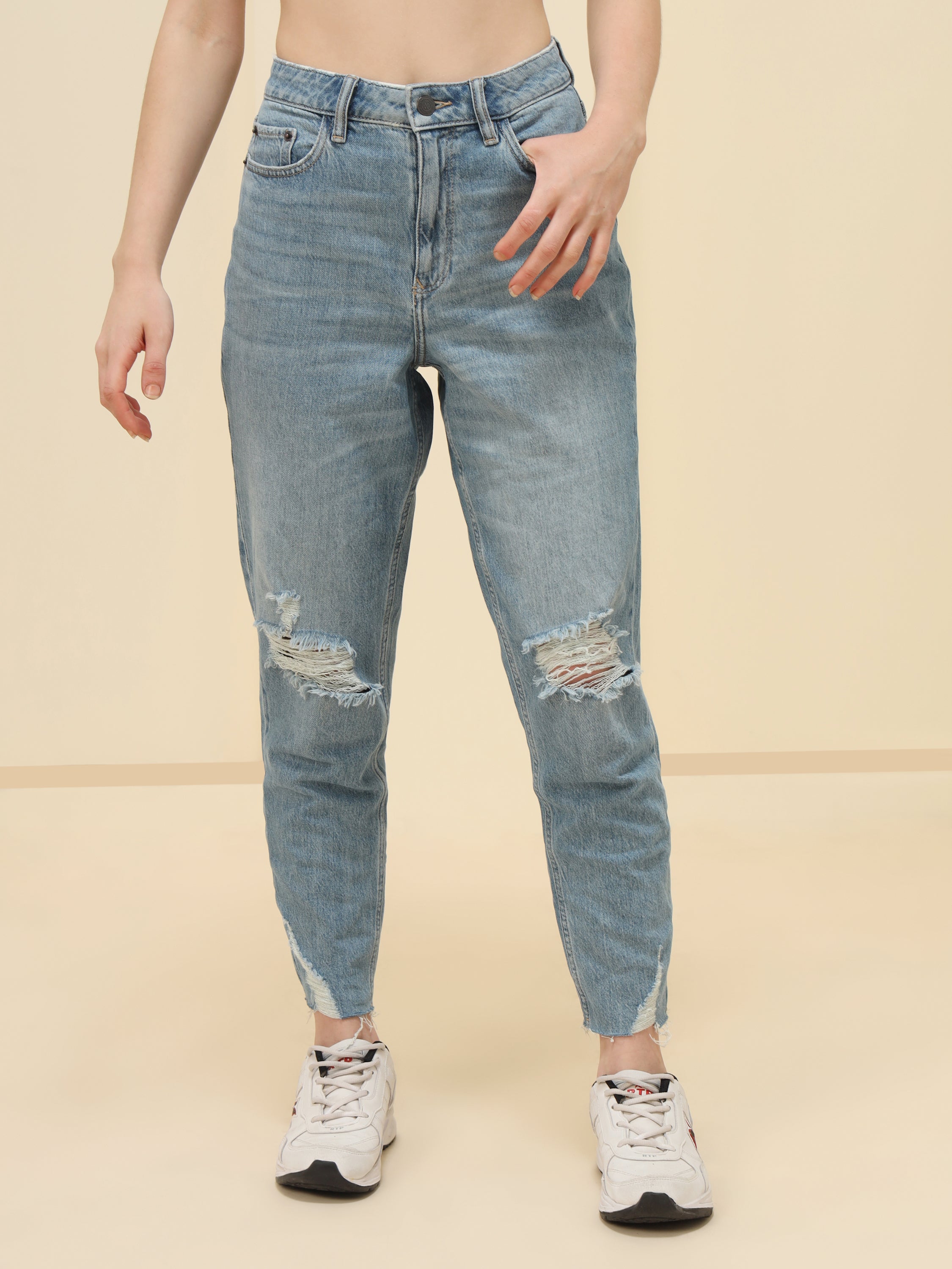 WOMEN STRETCH SLIM RIPPED JEANS