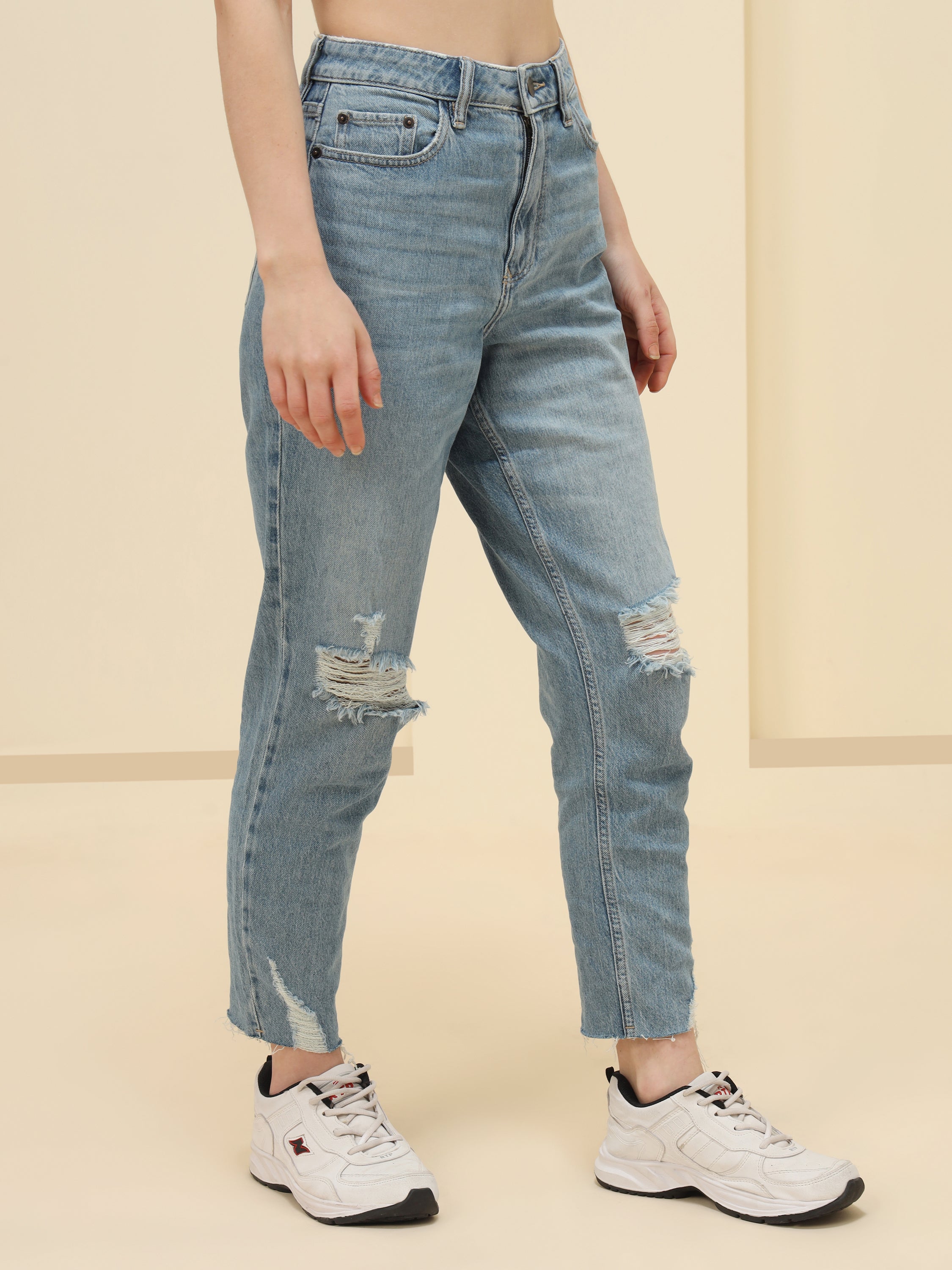 WOMEN STRETCH SLIM RIPPED JEANS