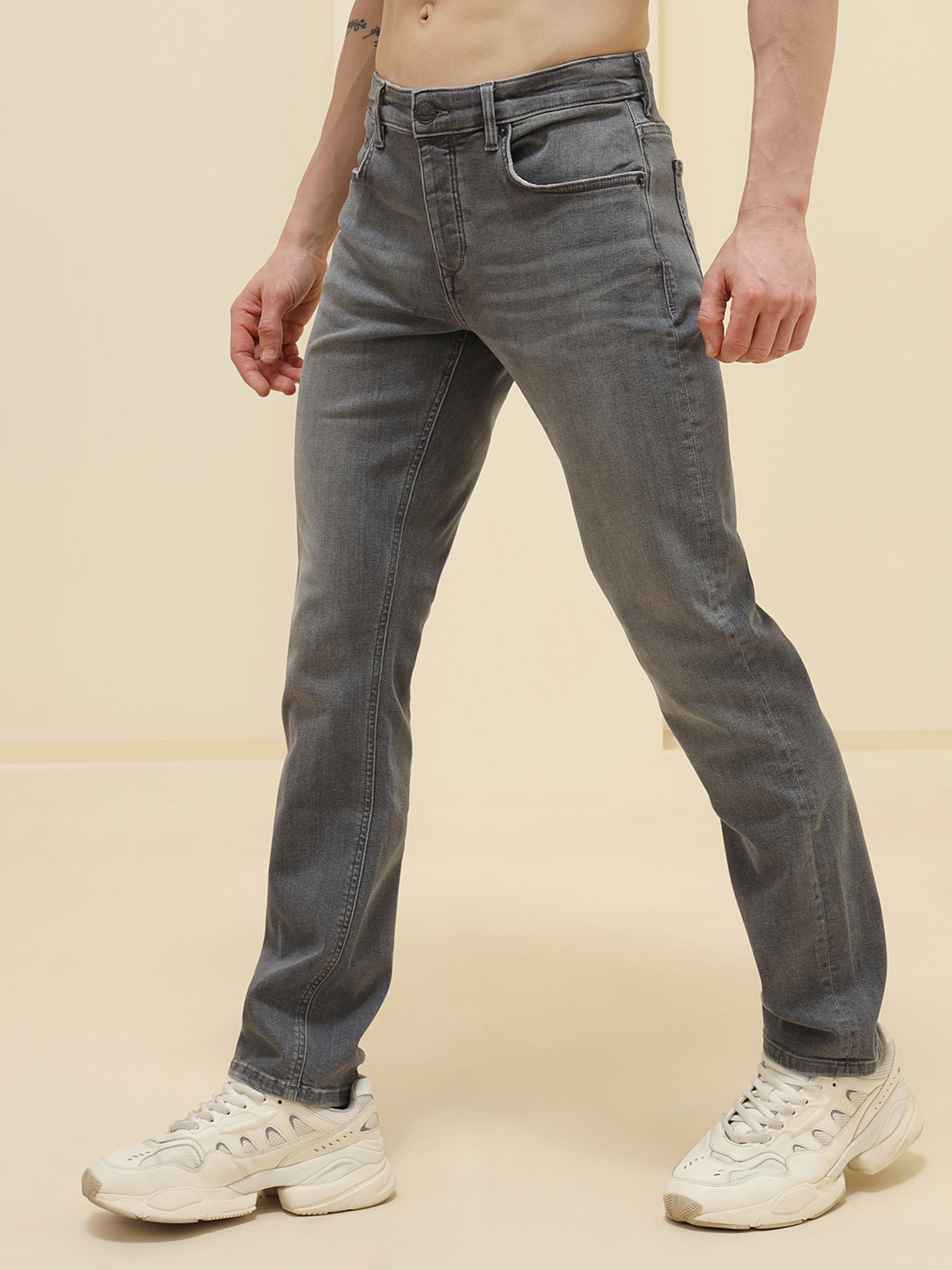 MEN GREY STRETCH SLIM FIT JEANS