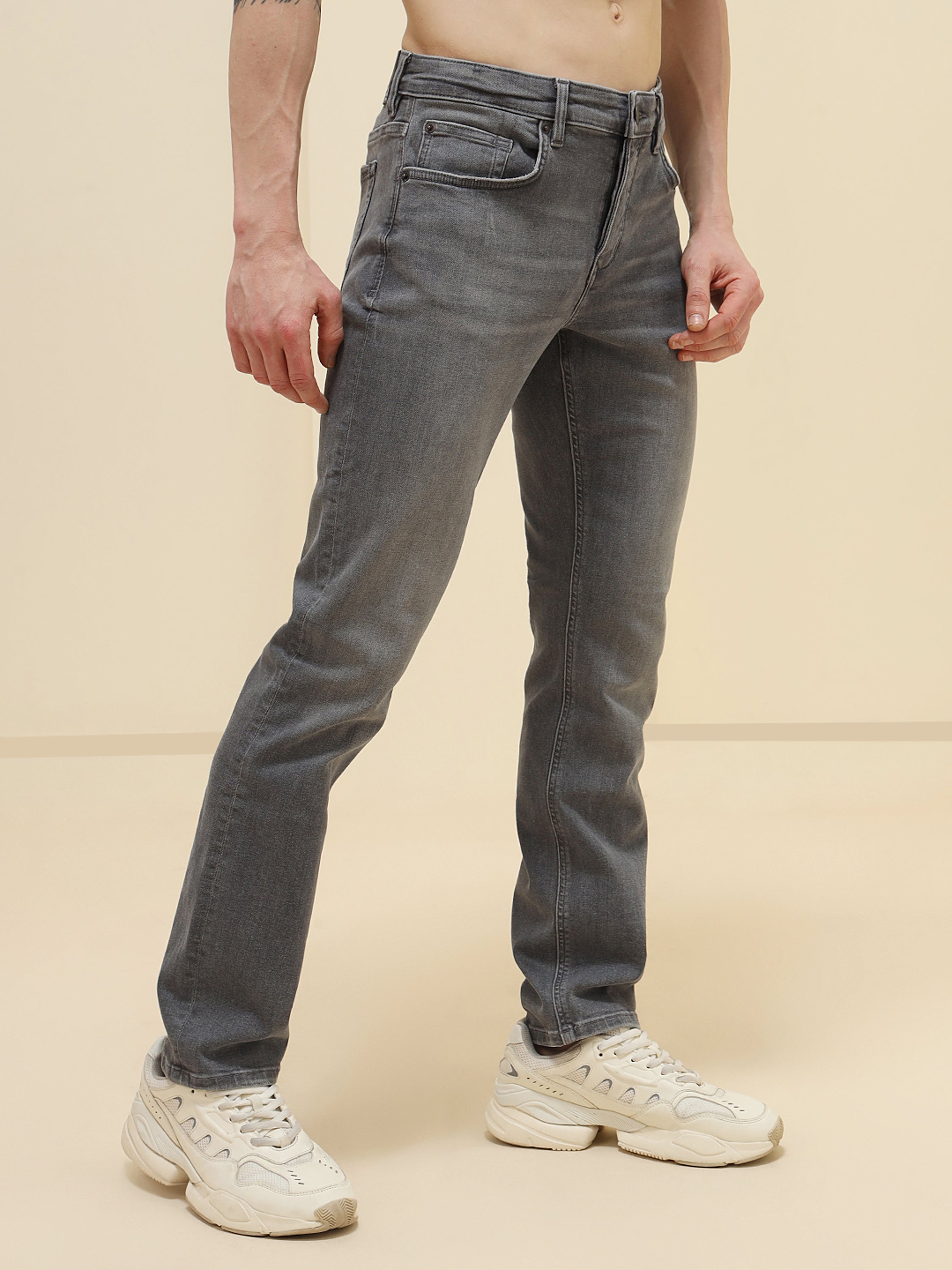 MEN GREY STRETCH SLIM FIT JEANS