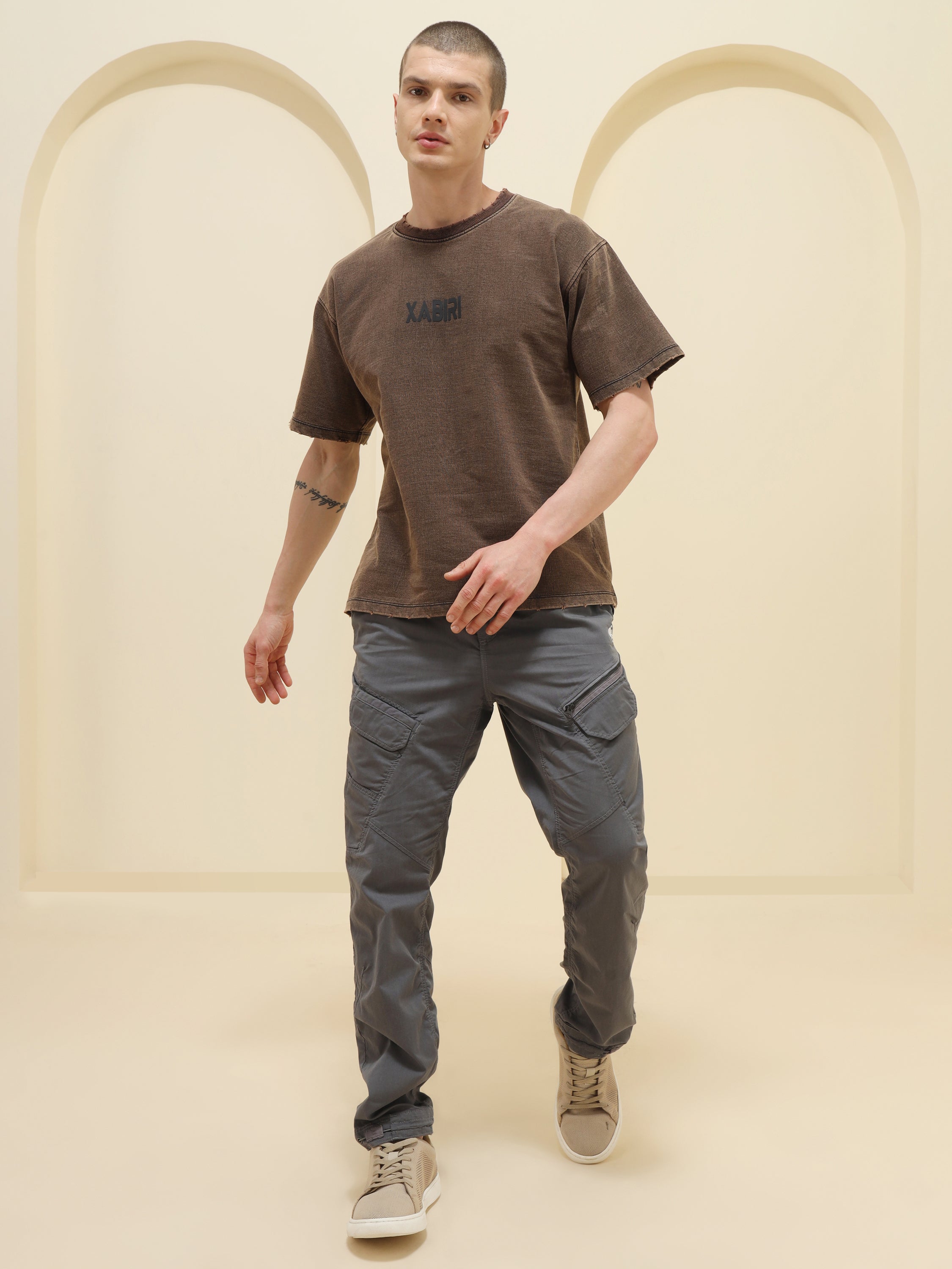 MEN GREY STRETCH TWILL SLIM CARGO PANT