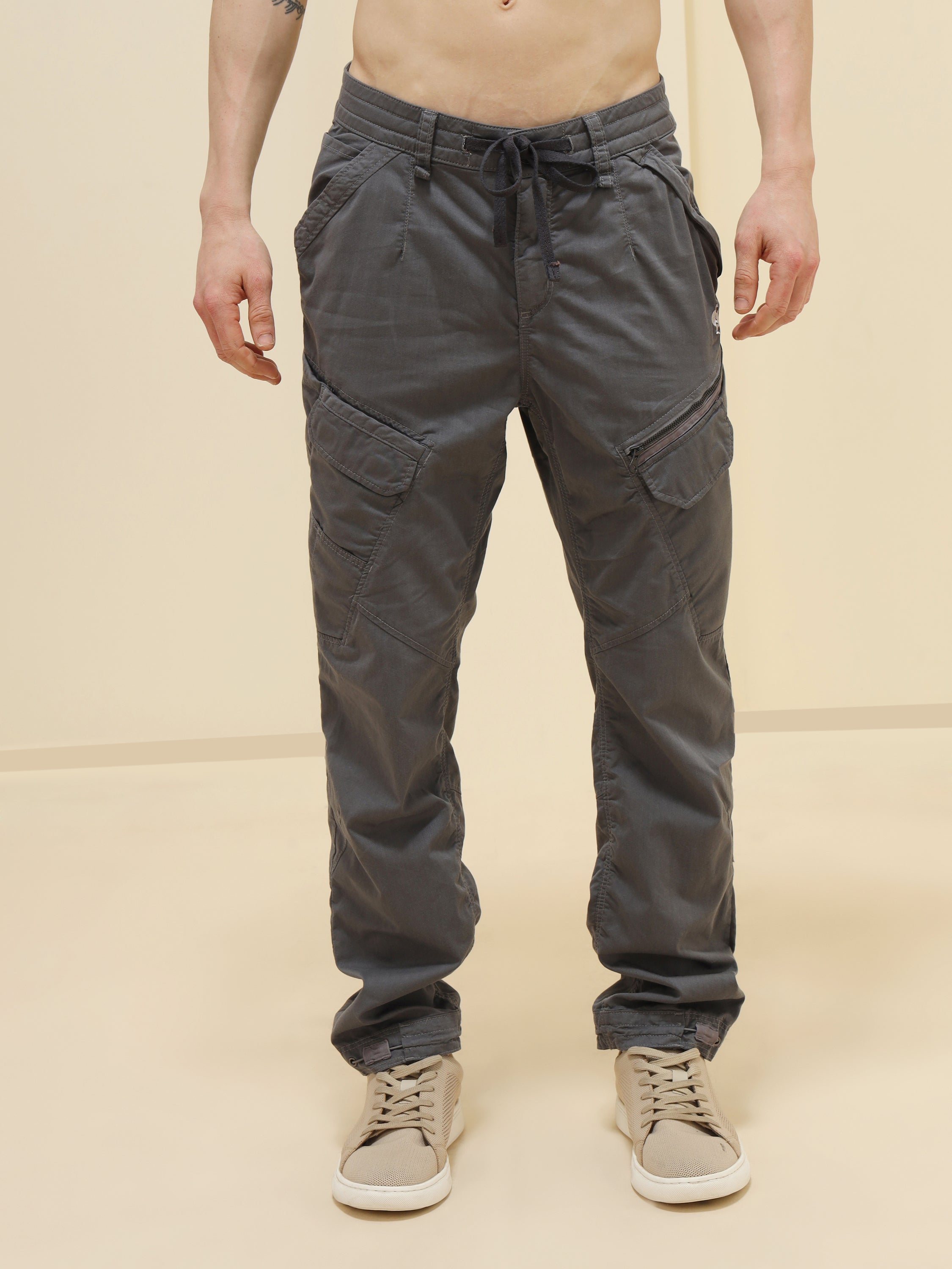 MEN GREY STRETCH TWILL SLIM CARGO PANT