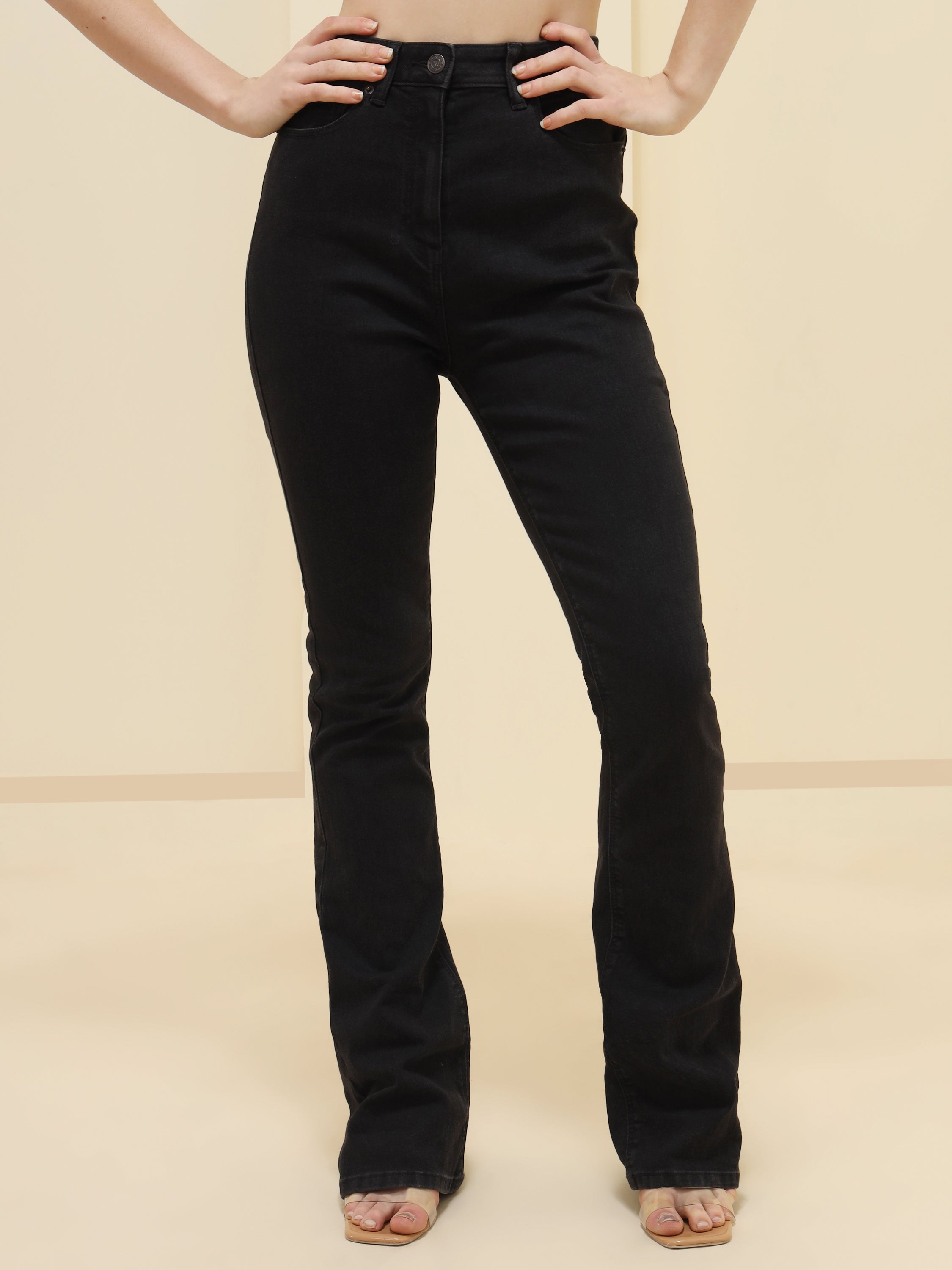 WOMEN BLACK STRETCH BOOT CUT JEANS