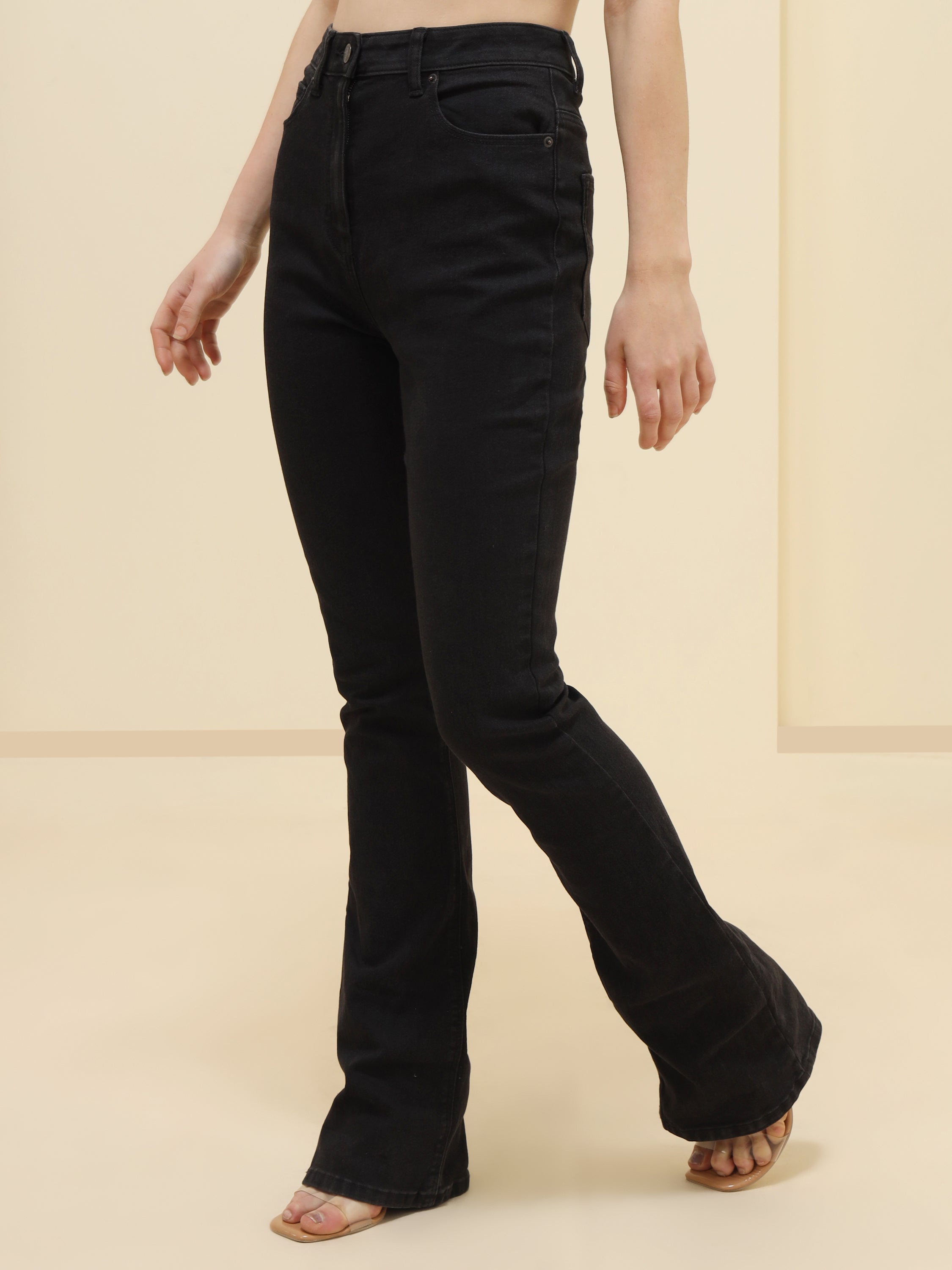 WOMEN BLACK STRETCH BOOT CUT JEANS