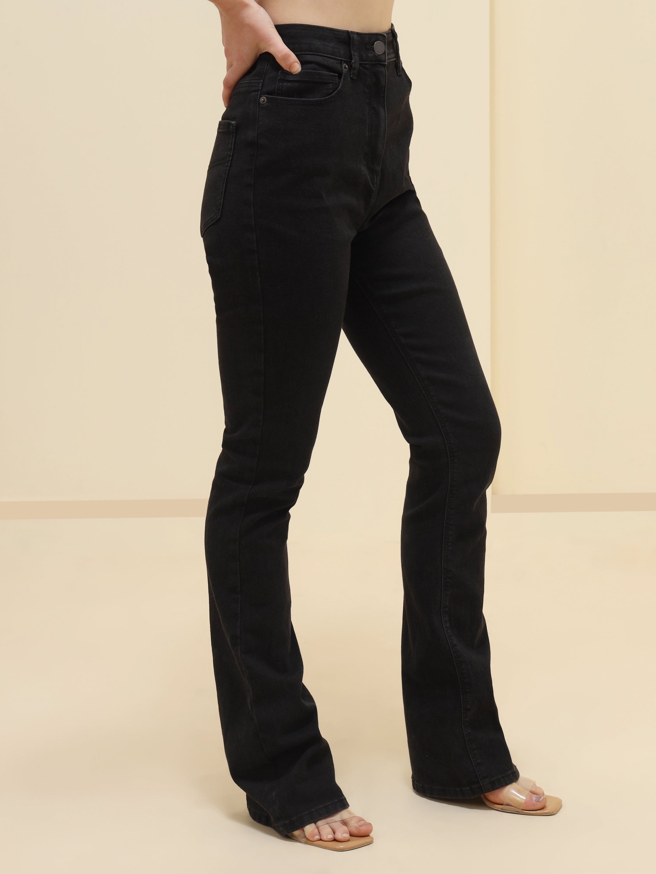 WOMEN BLACK STRETCH BOOT CUT JEANS